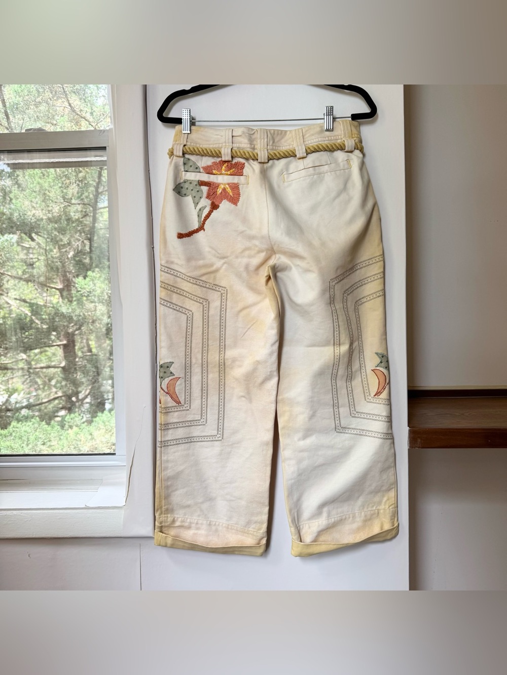 Free People Low-Rise Embroidered Wide-Leg Drawstring Pants Electric Sands 6 - Picture 9 of 14